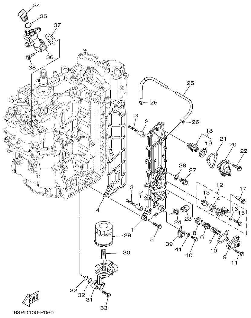 Yamaha F150DET, FL150DET CYLINDER & CRANKCASE 3 parts diagram